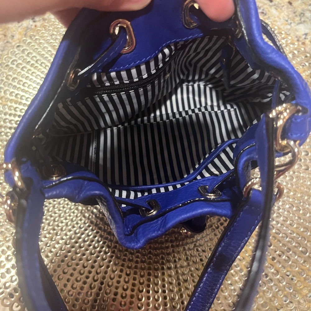 Kate Spade Blue Leather Drawstring Mini Bucket Bag - image 4
